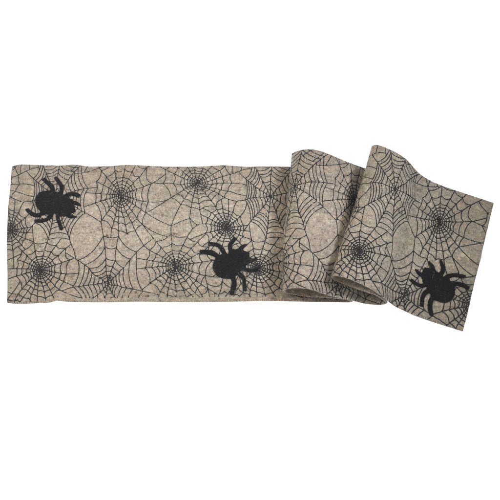 Hand Felted Wool Halloween Spider Web Table Runner - 14x72"