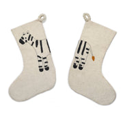 Hand Felted Wool Kids Christmas Stocking - Double Sided Zebra On Cream