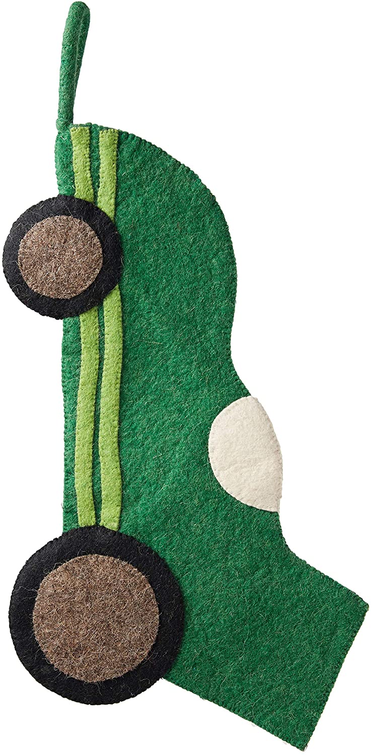 Kids Green Race Car Hand Felted Wool Christmas Stocking