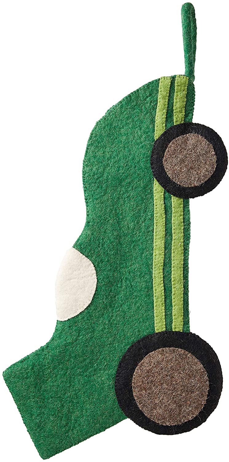 Kids Green Race Car Hand Felted Wool Christmas Stocking