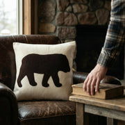 Hand Felted Wool Pillow - Brown Bear Silhouette Cream - 20"
