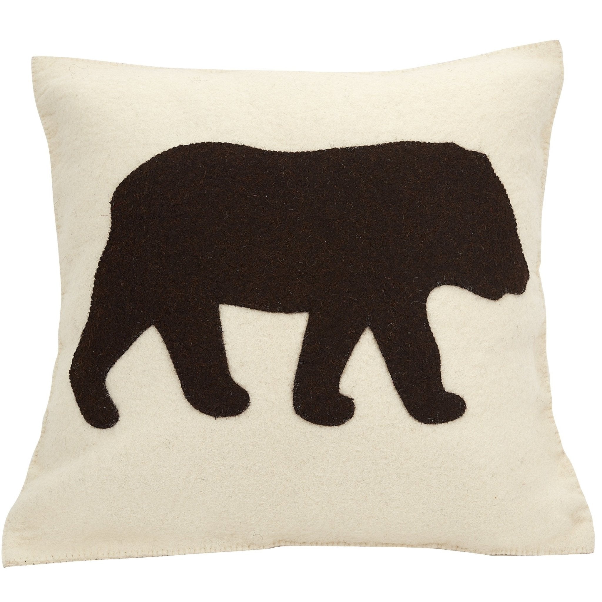 Hand Felted Wool Pillow - Brown Bear Silhouette Cream - 20"