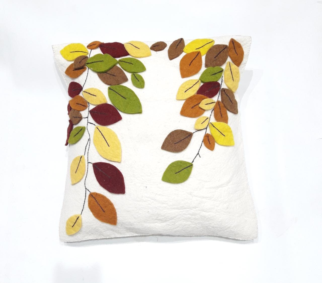 Hand Felted Wool Pillow Cover - Autumn Branches Cream - 20"