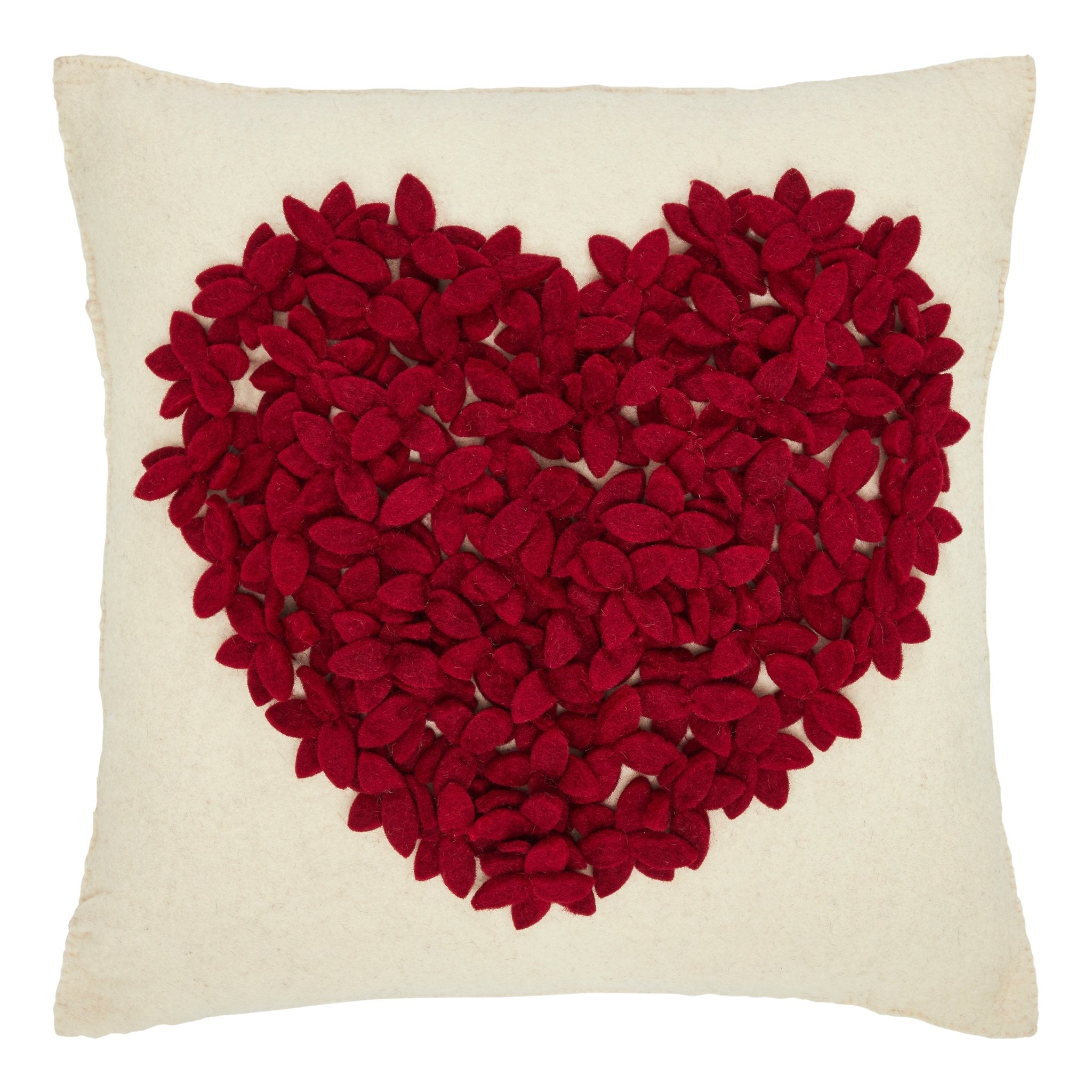 Hand Felted Wool Pillow Cover - Red Heart Cream - 20"