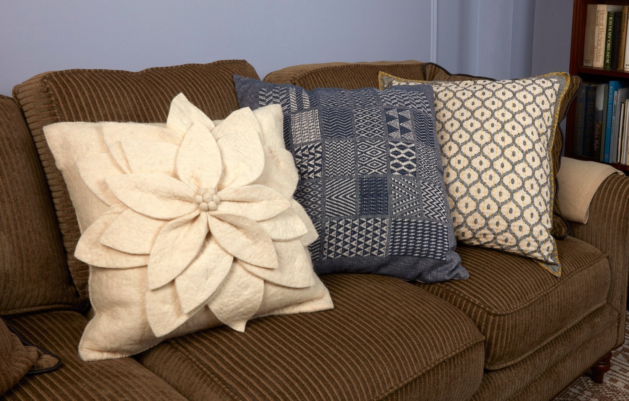 Hand Felted Wool Pillow - Cream 3d Flower Cream – 20"