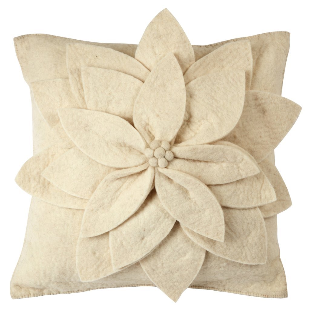 Hand Felted Wool Pillow - Cream 3d Flower Cream – 20"