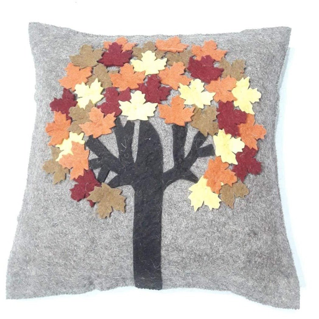 Hand Felted Wool Pillow - Maple Tree Gray - 20"