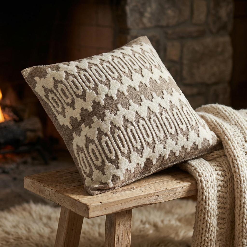 Hand Felted Wool Pillow - Scandinavian Design Gray - 20"