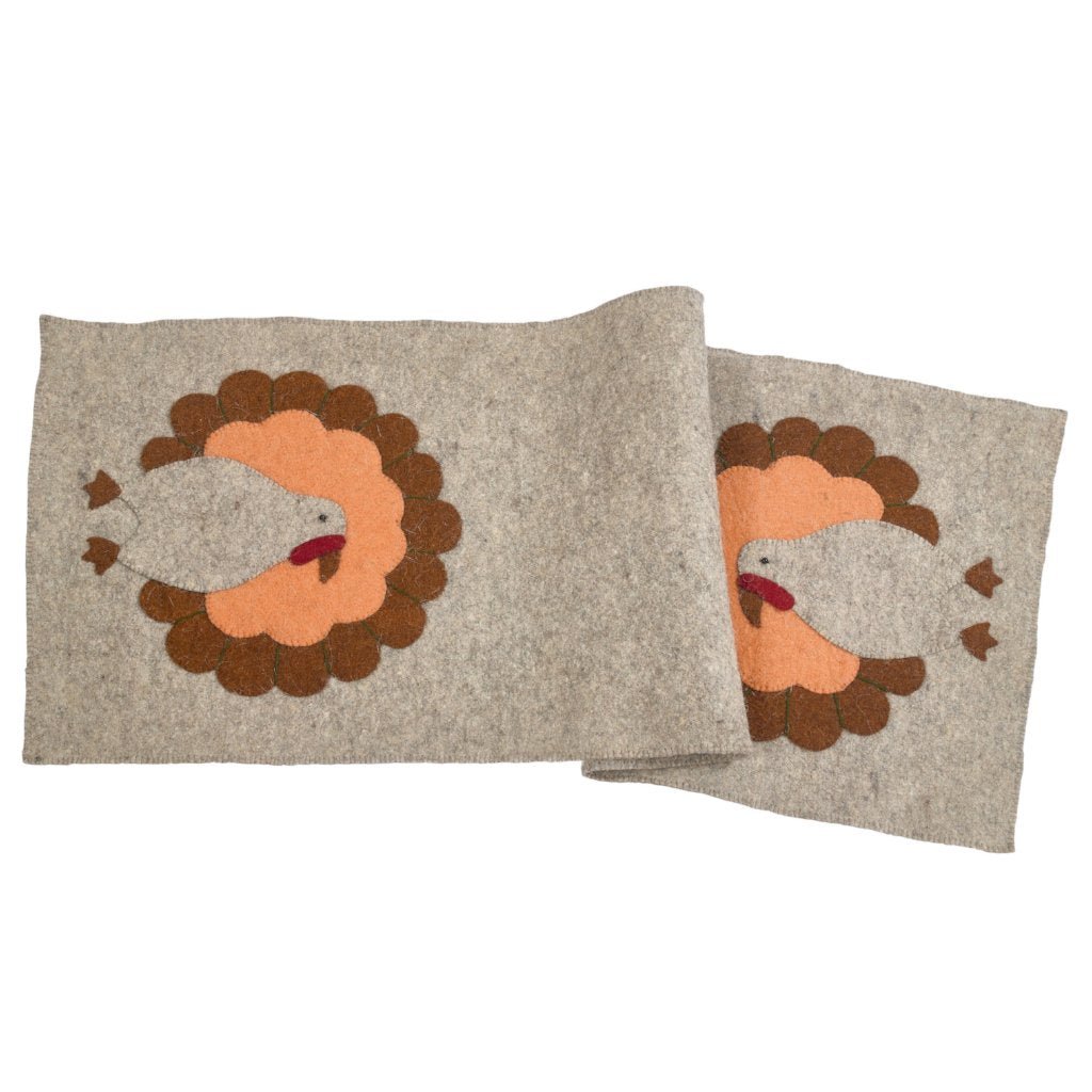 Hand Felted Wool Thanksgiving Turkey Table Runner - 16x44"