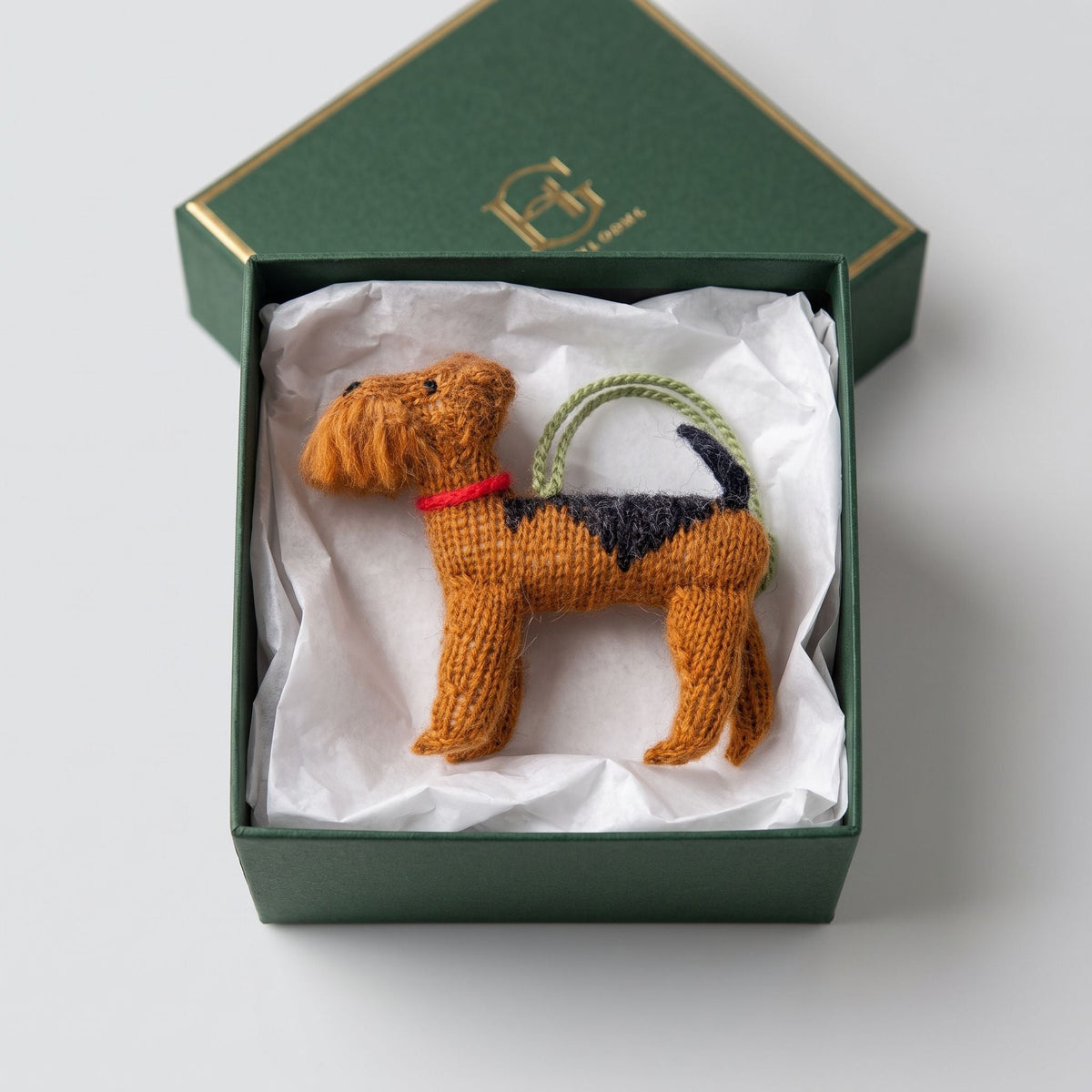 Hand Knit Alpaca Wool Christmas Ornament - Airedale Dog
