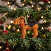 Hand Knit Alpaca Wool Christmas Ornament - Airedale Dog