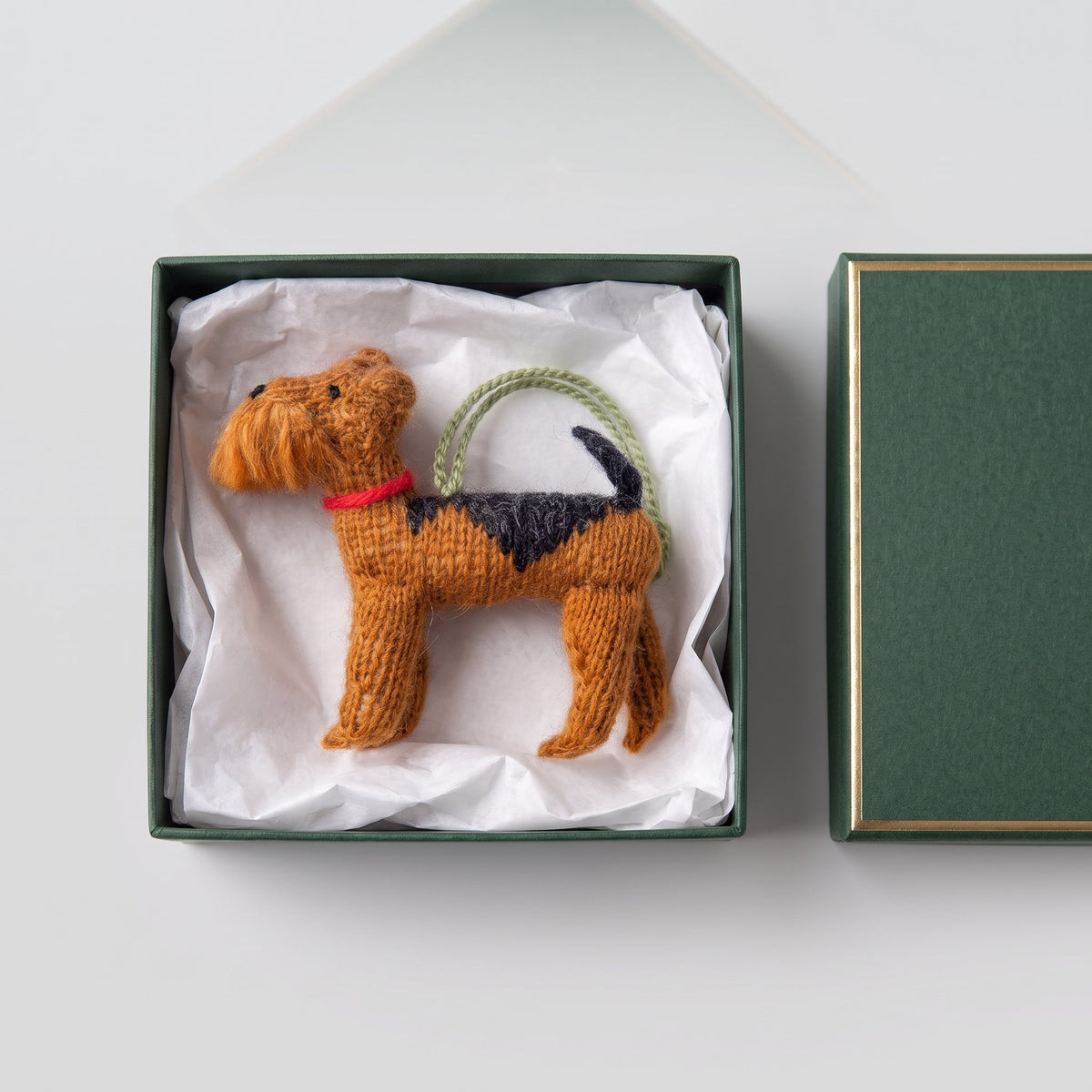 Hand Knit Alpaca Wool Christmas Ornament - Airedale Dog