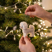 Hand Knit Alpaca Wool Christmas Ornament - Bichon Frise Dog