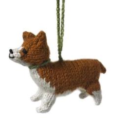 Hand Knit Alpaca Wool Christmas Ornament - Corgi Dog