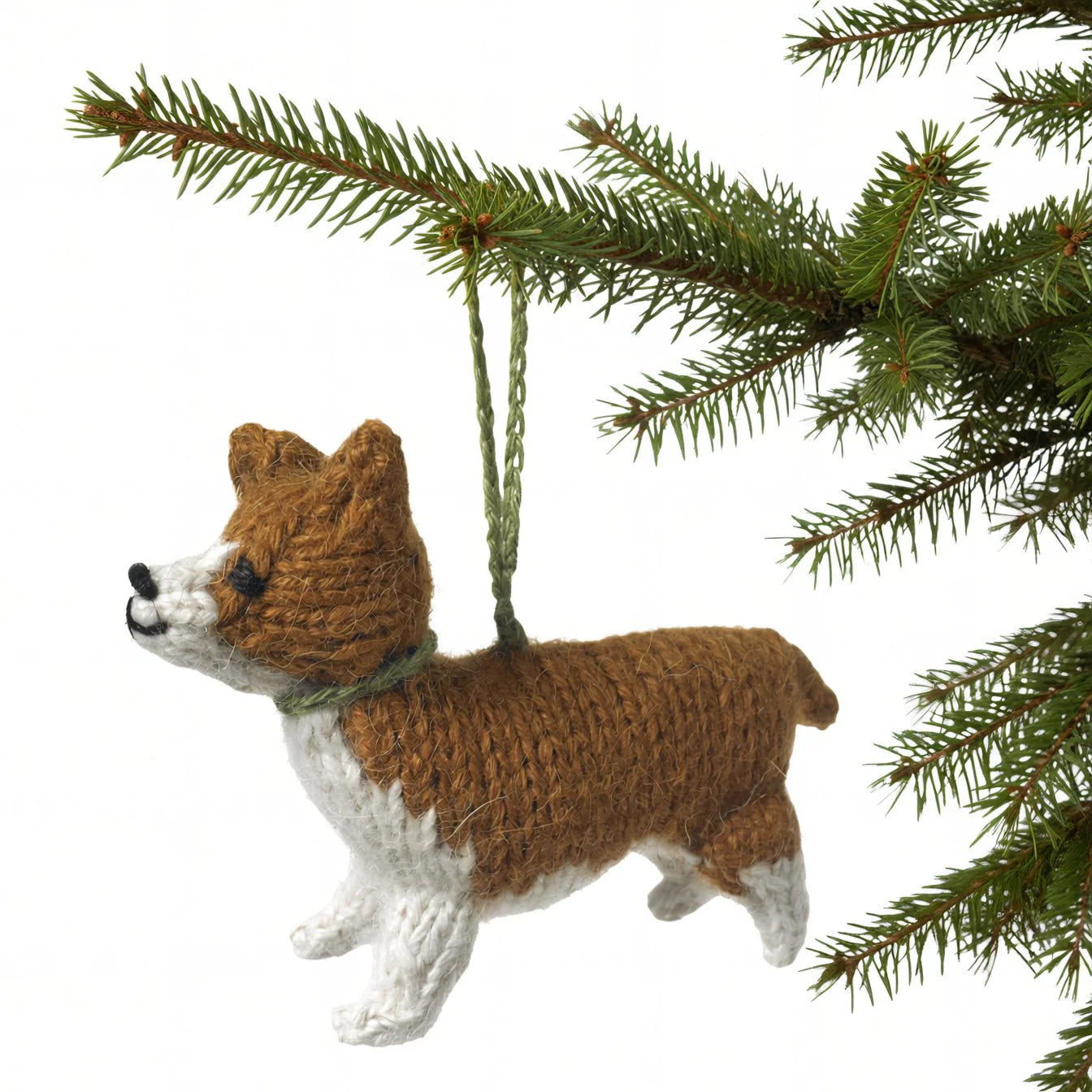 Hand Knit Alpaca Wool Christmas Ornament - Corgi Dog