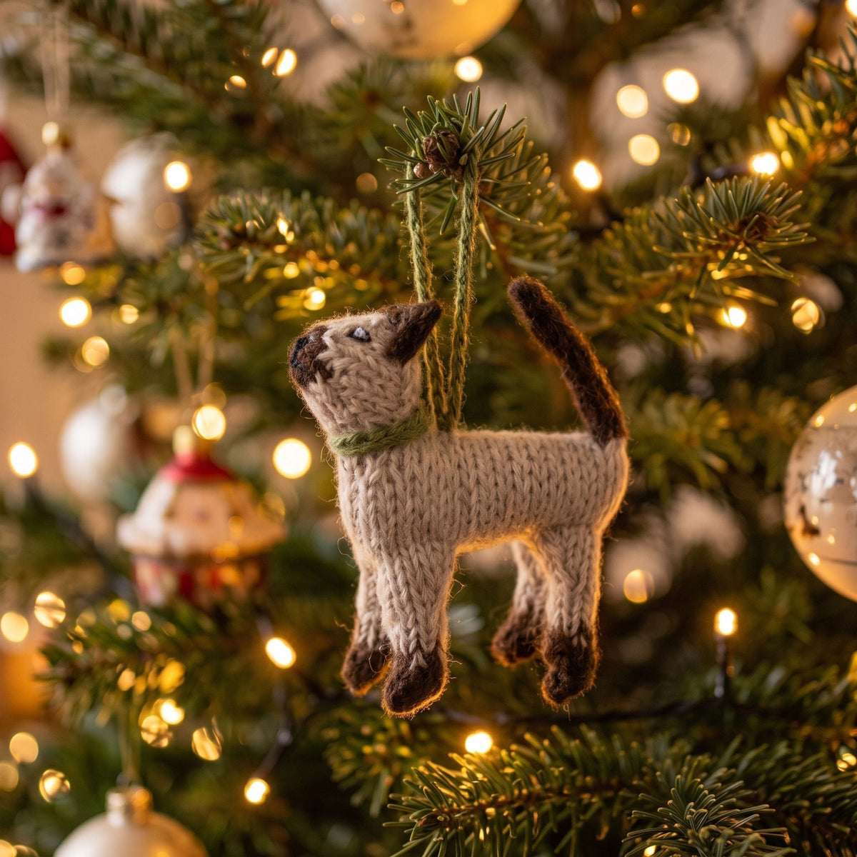 Hand Knit Alpaca Wool Christmas Ornament - Siamese Cat