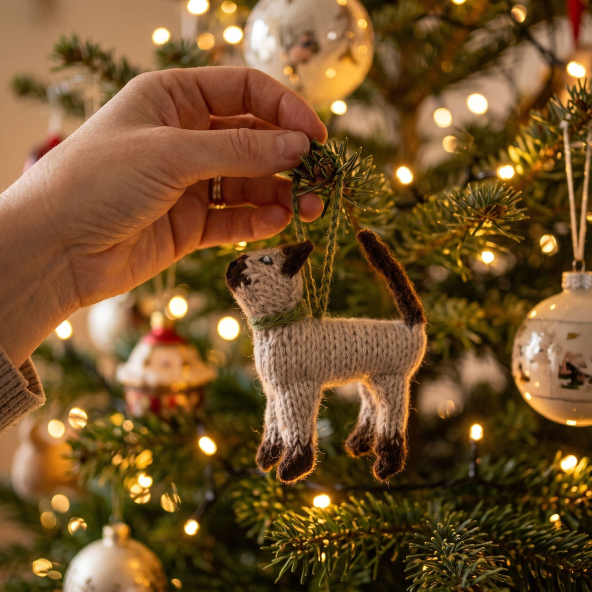 Hand Knit Alpaca Wool Christmas Ornament - Siamese Cat