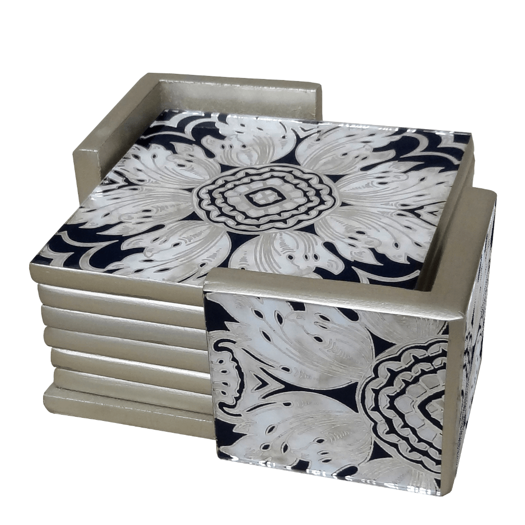 Hand Painted Coasters - Set Of Six Midnight Floral