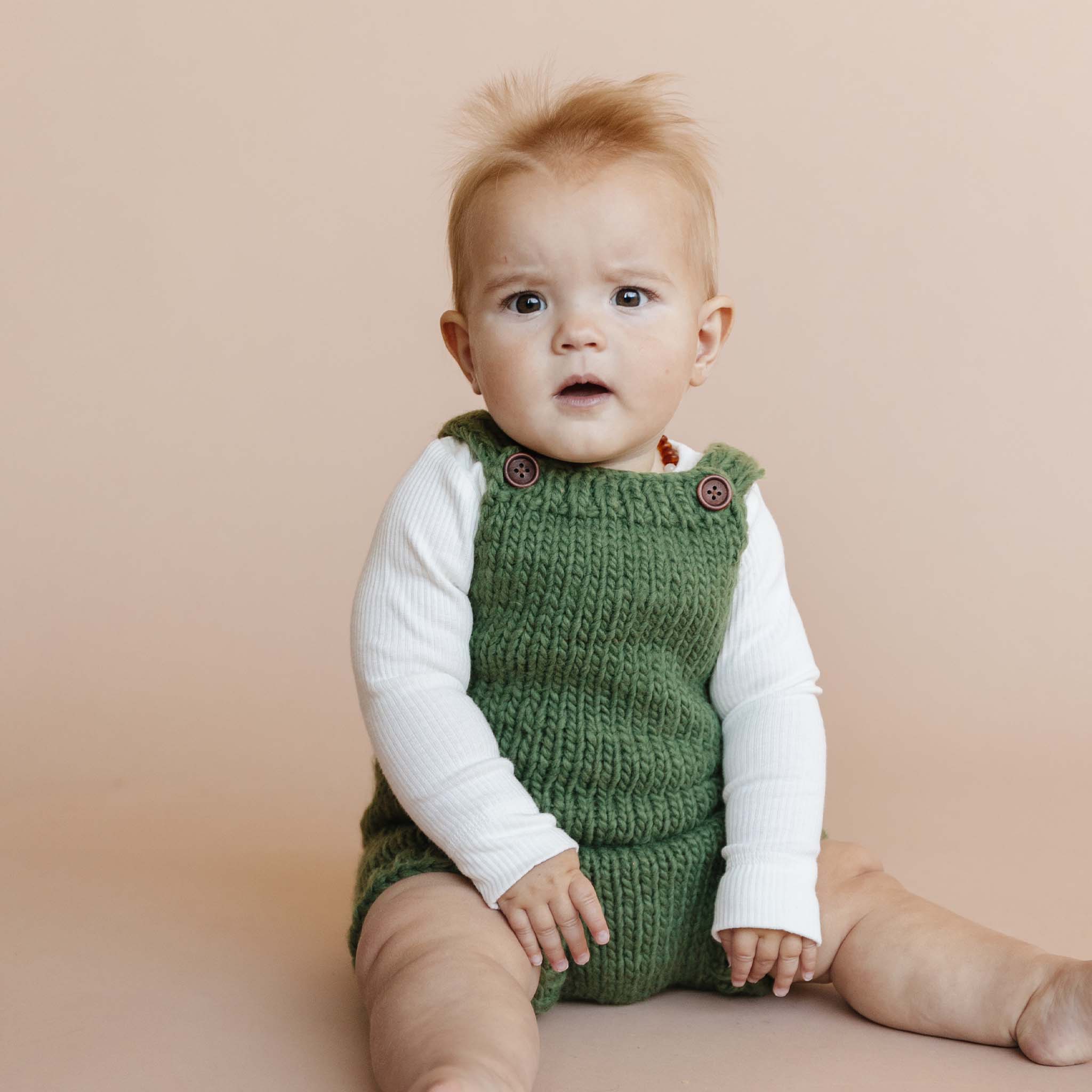 Hand-knit Romper, Olive