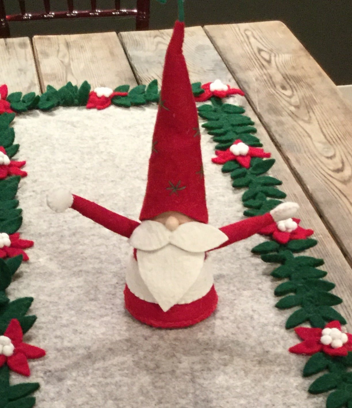 Handmade Christmas Gnome Figurine In Hand Felted Wool