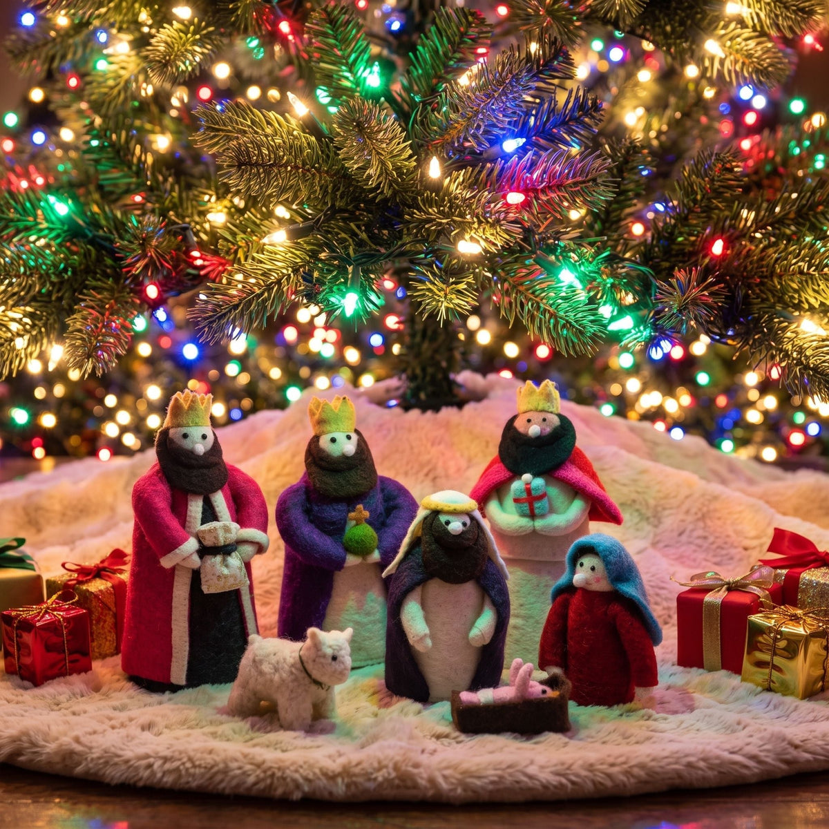 Handmade Nativity Scene In Hand Felted Wool