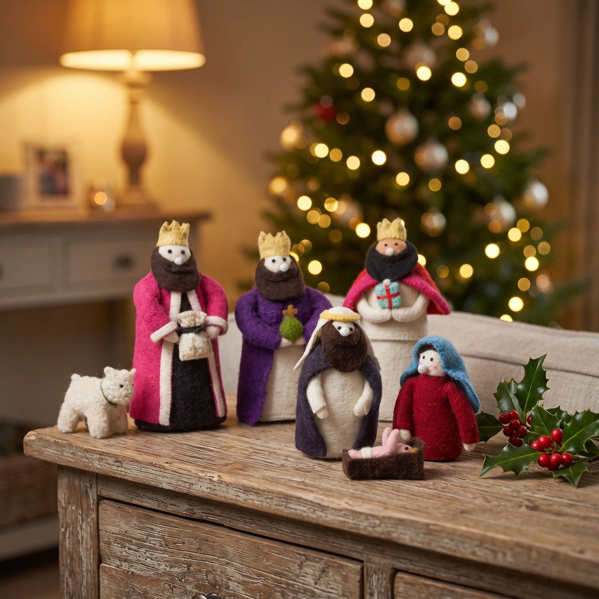 Handmade Nativity Scene In Hand Felted Wool