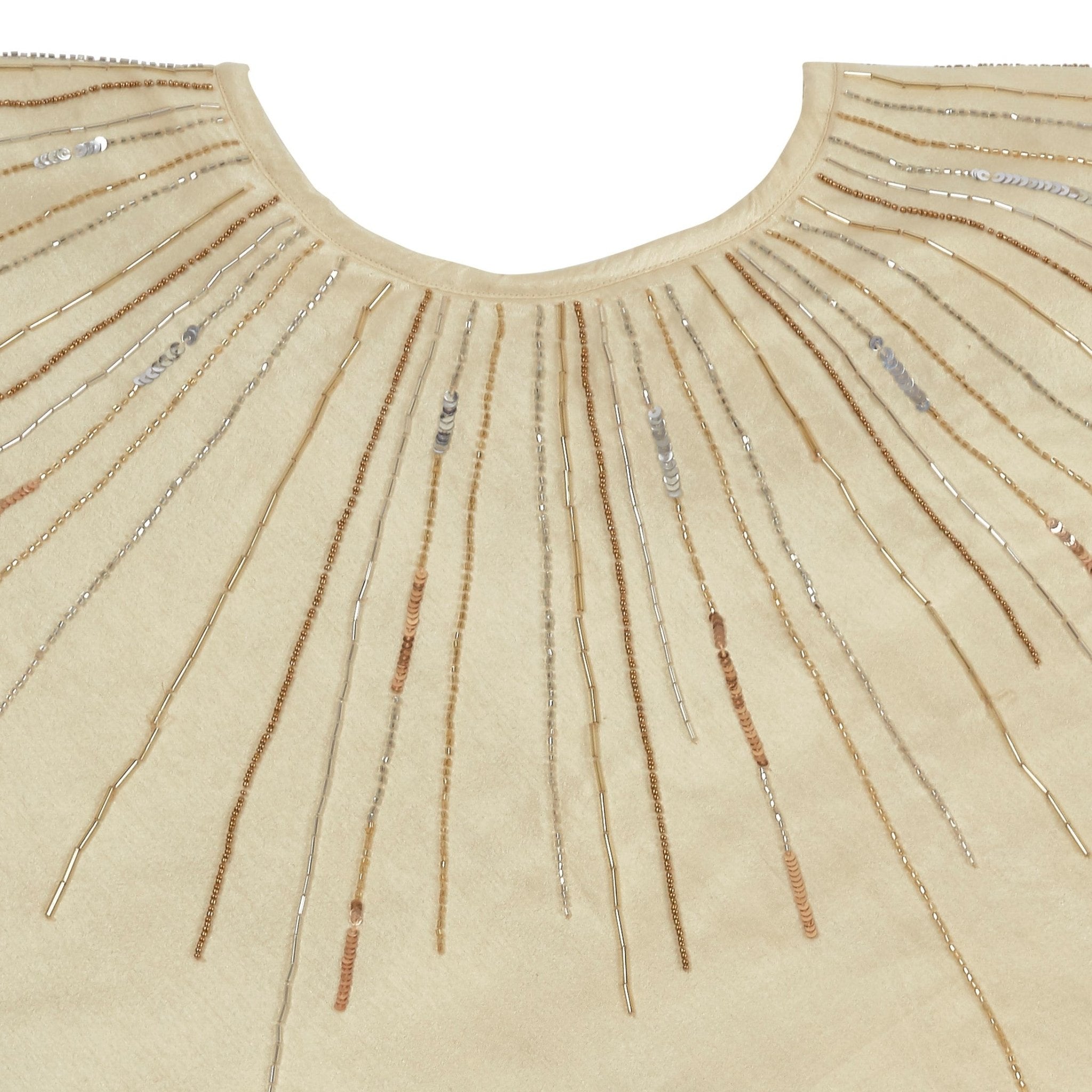 Hand Beaded Metallic Starburst French Vanilla Silk Christmas Tree Skirt 60"/72"