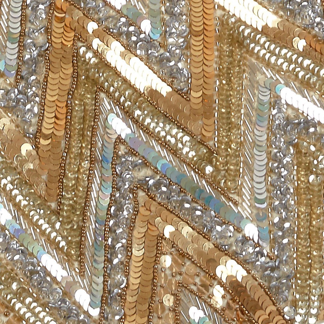 Hand Beaded Metallic Starburst French Vanilla Silk Christmas Tree Skirt 60"/72"