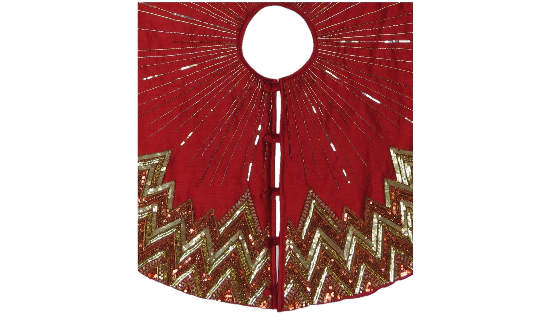Hand Beaded Metallic Starburst Garnet Red Christmas Tree Skirt 60"