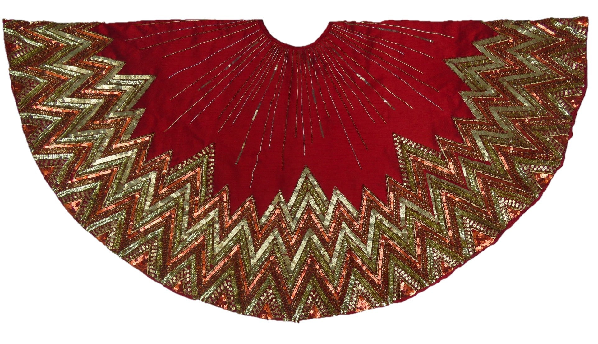 Hand Beaded Metallic Starburst Garnet Red Christmas Tree Skirt 60"