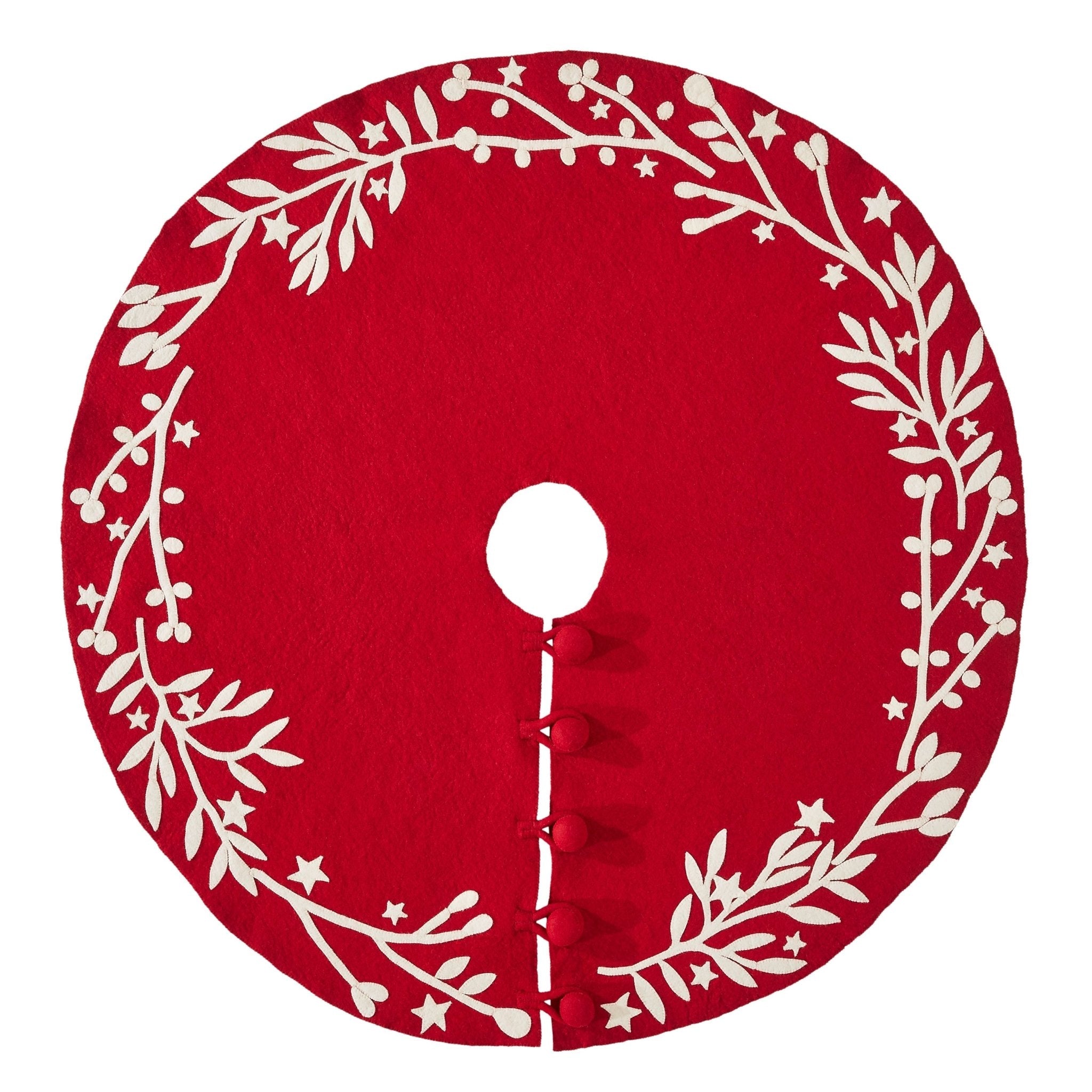 Handmade  Felt Branches And Stars Red Christmas Tree Skirt 60"