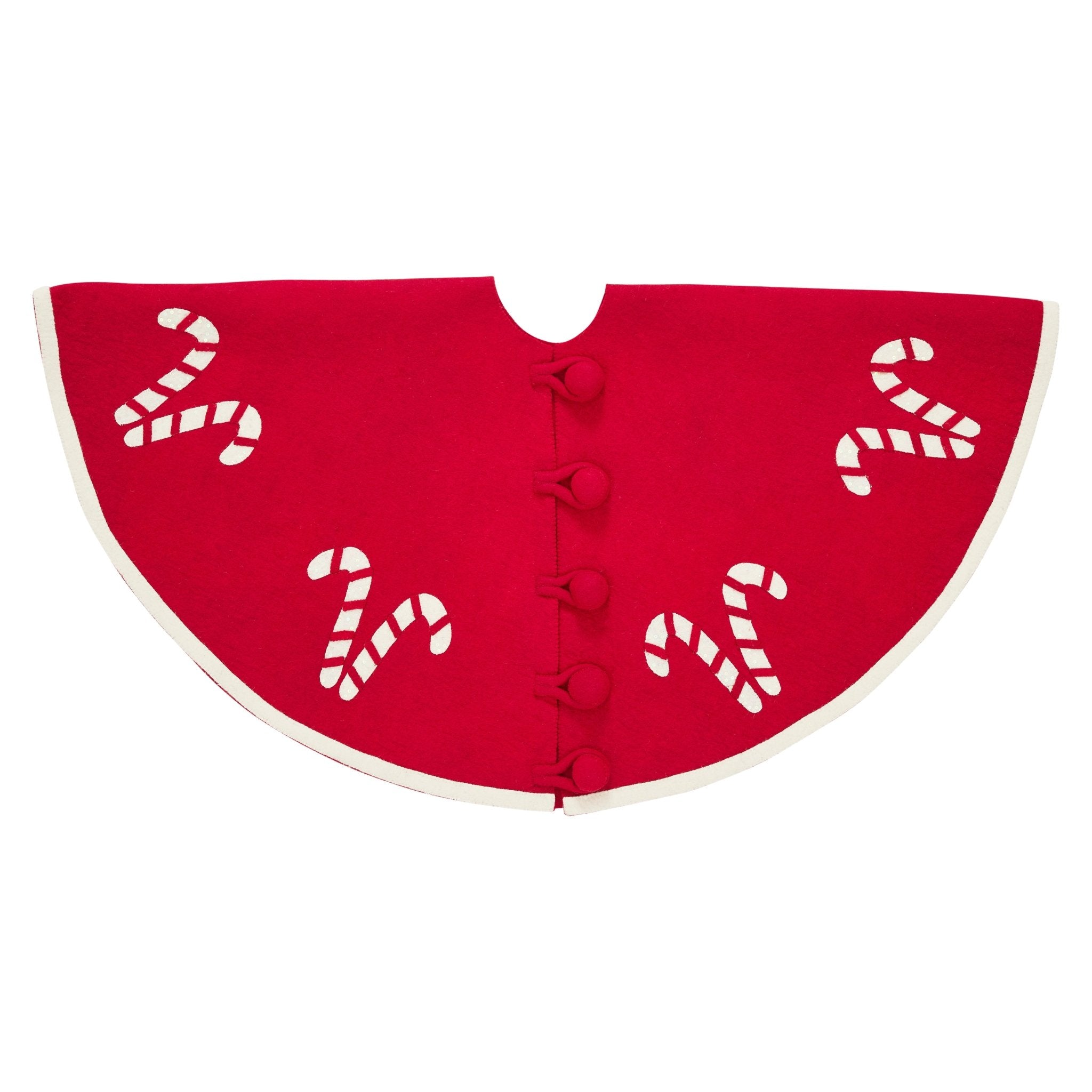 Handmade Christmas Tree Skirt In Felt - Candy Canes On Red - 60"