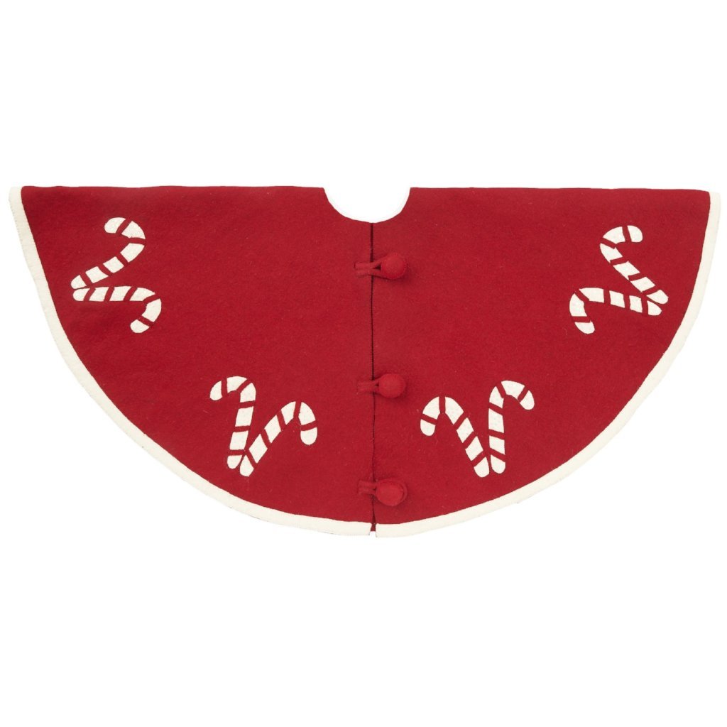 Handmade Christmas Tree Skirt In Felt - Candy Canes On Red - 60"
