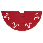 Handmade Christmas Tree Skirt In Felt - Candy Canes On Red - 60"