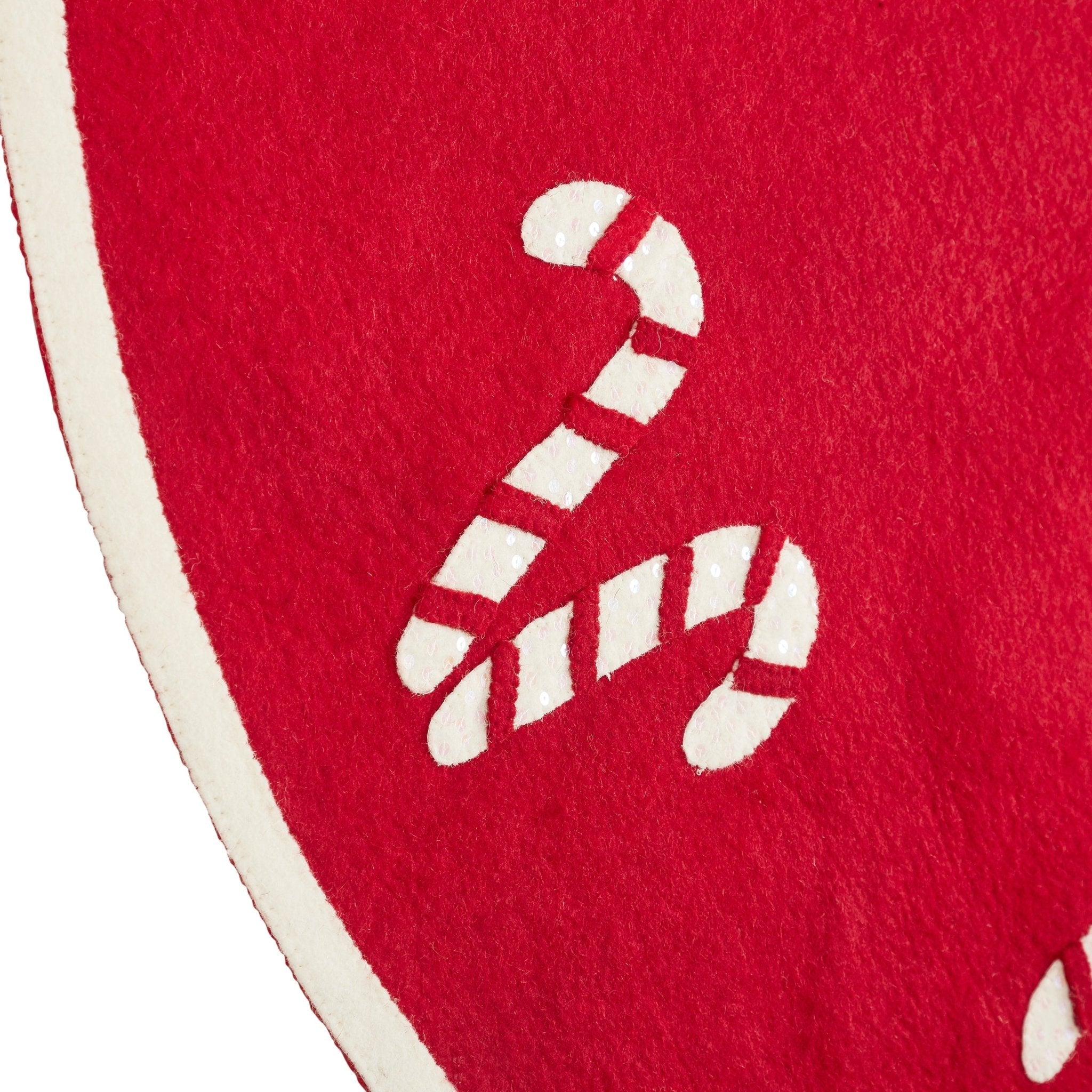Handmade Christmas Tree Skirt In Felt - Candy Canes On Red - 60"