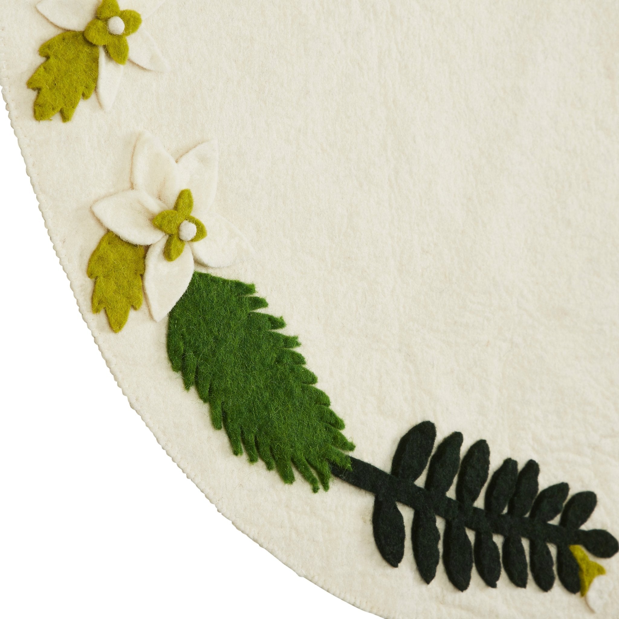 Handmade Christmas Tree Skirt Felt - Greenery Border Cream - 36"/60"/72"