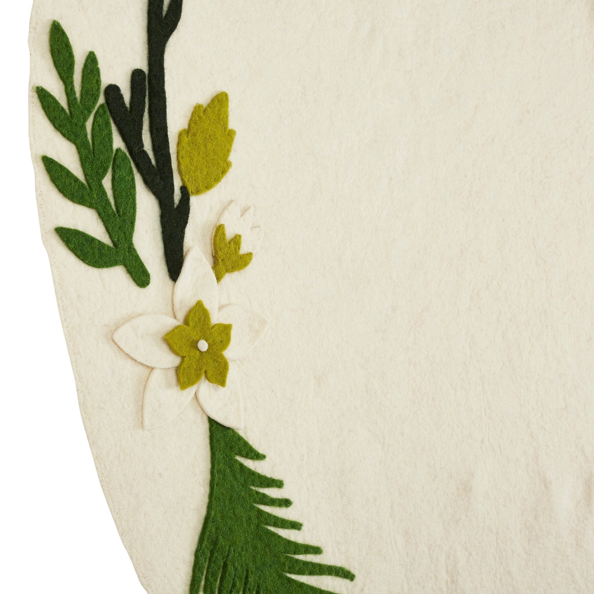 Handmade Christmas Tree Skirt Felt - Greenery Border Cream - 36"/60"/72"