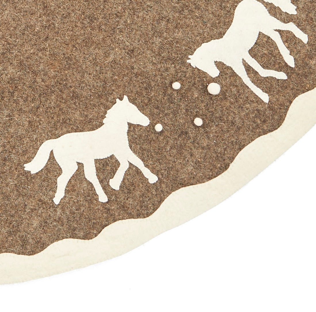 Handmade Horses Gray Felt Christmas Tree Skirt 60"