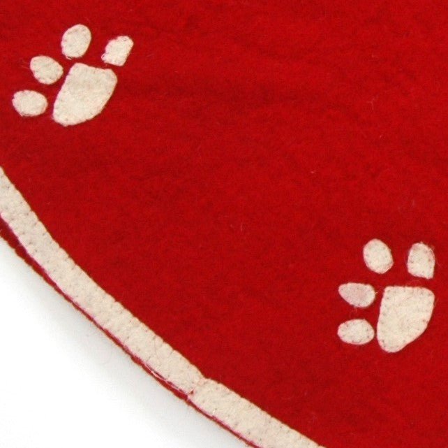 Handmade Paw Prints Red Christmas Tree Skirt In Felt 60"