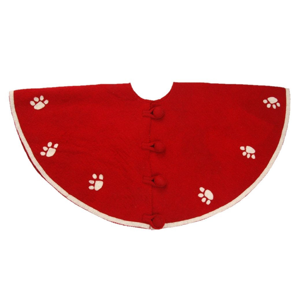 Handmade Paw Prints Red Christmas Tree Skirt In Felt 60"