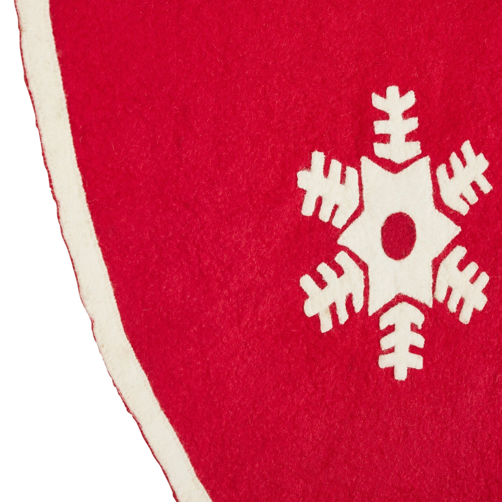 Handmade Christmas Tree Skirt In Felt - Snowflakes On Red  - 60"