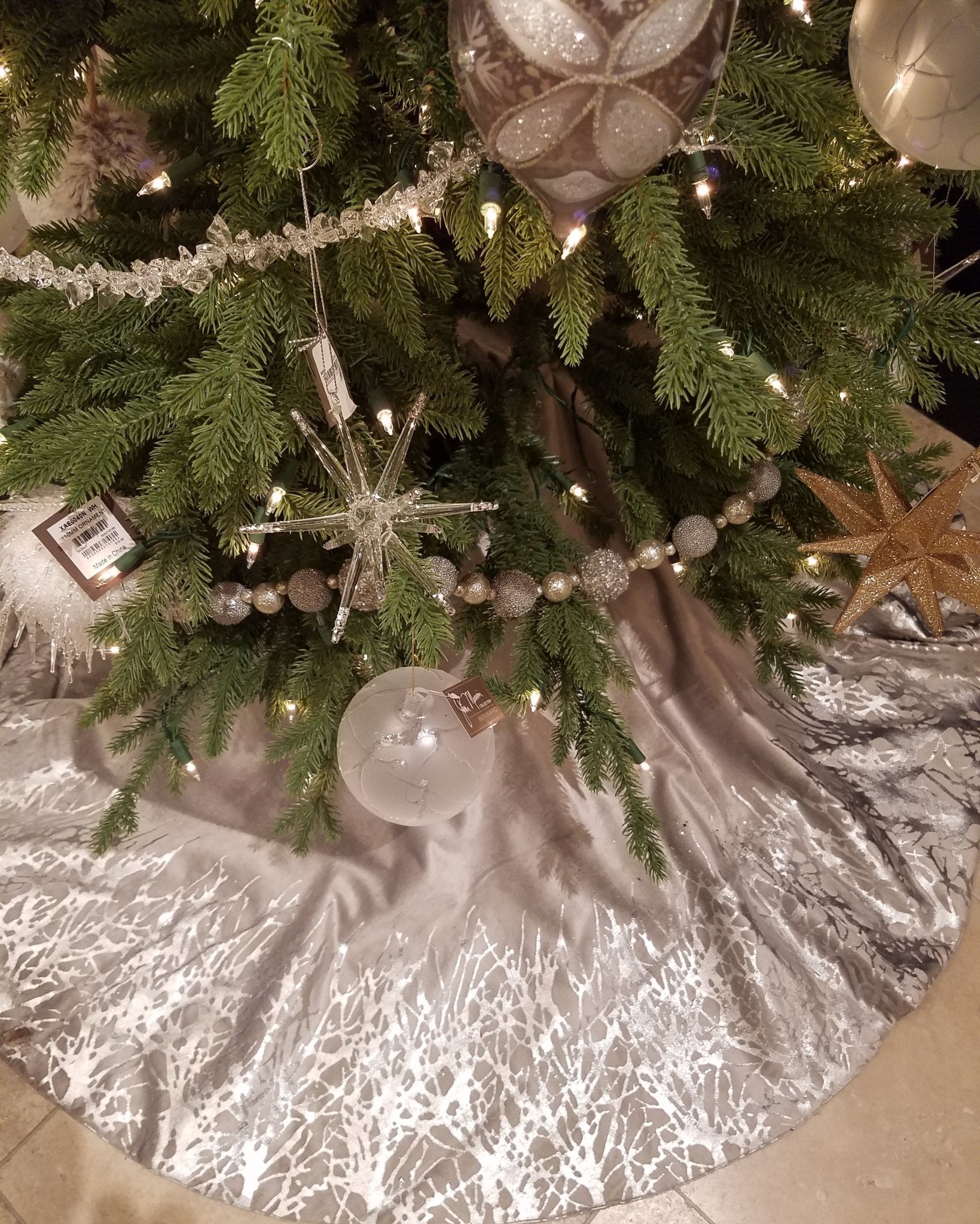 Handmade Christmas Tree Skirt Gray Velvet - Burnout - 60"