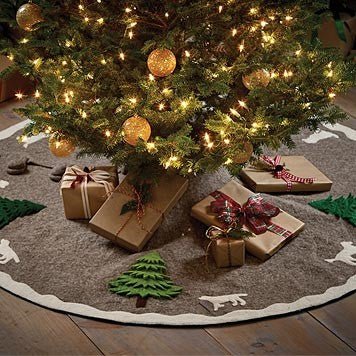 Hand Felted Wool Dogs And Trees Gray Xl Christmas Tree Skirt 72"
