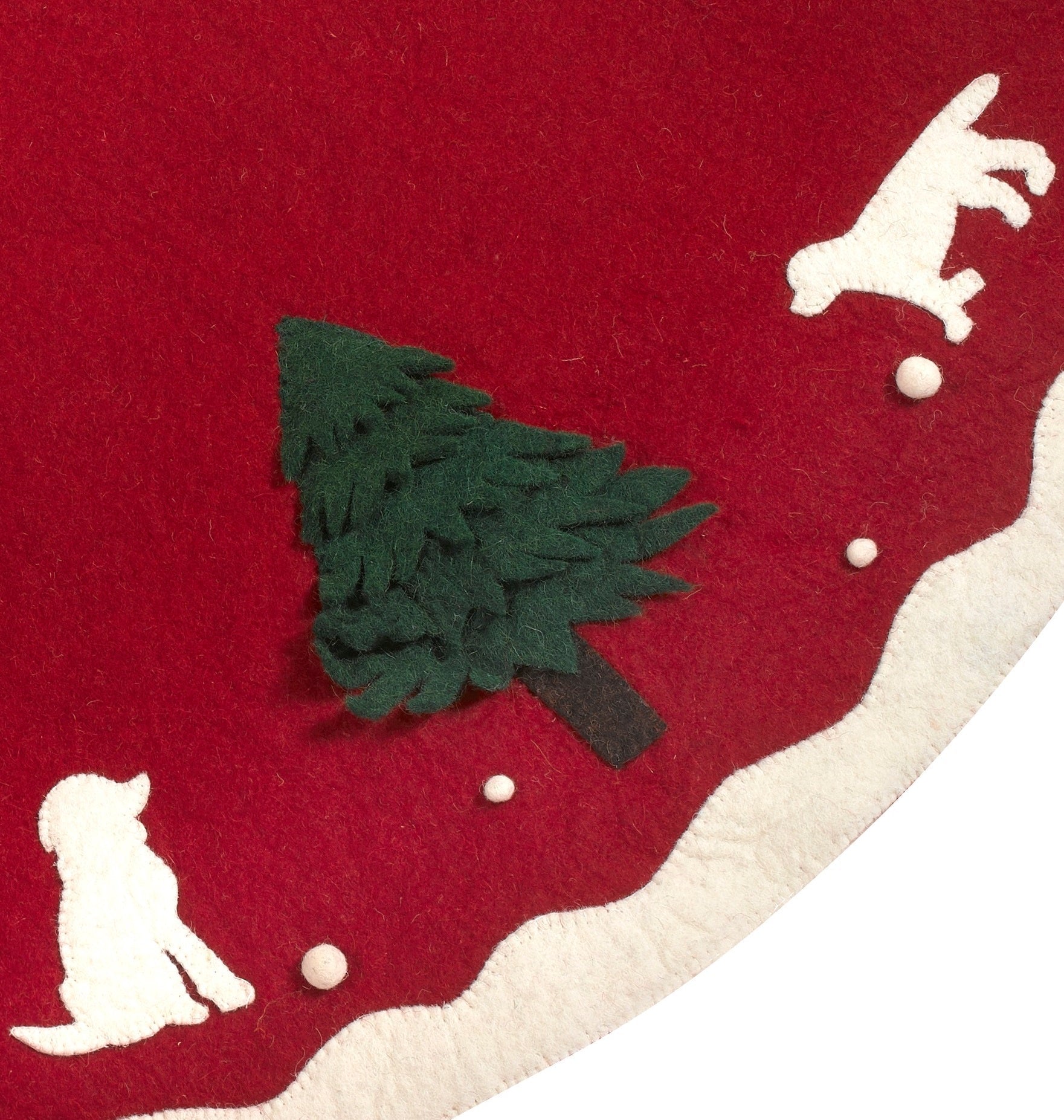 Hand Felted Wool Dogs And Trees Red Christmas Tree Skirt 60"