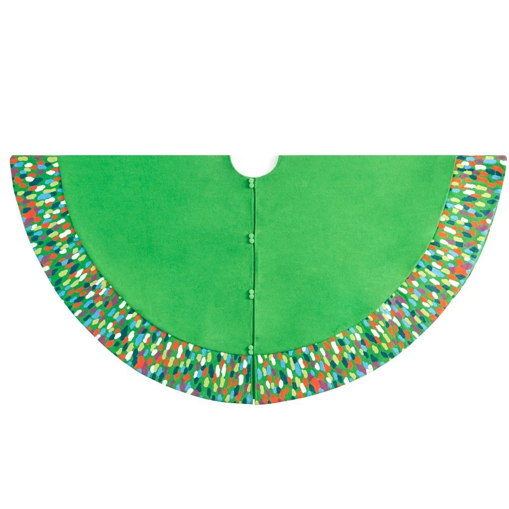 Handmade Green Confetti Border Christmas Tree Skirt Wool 60"