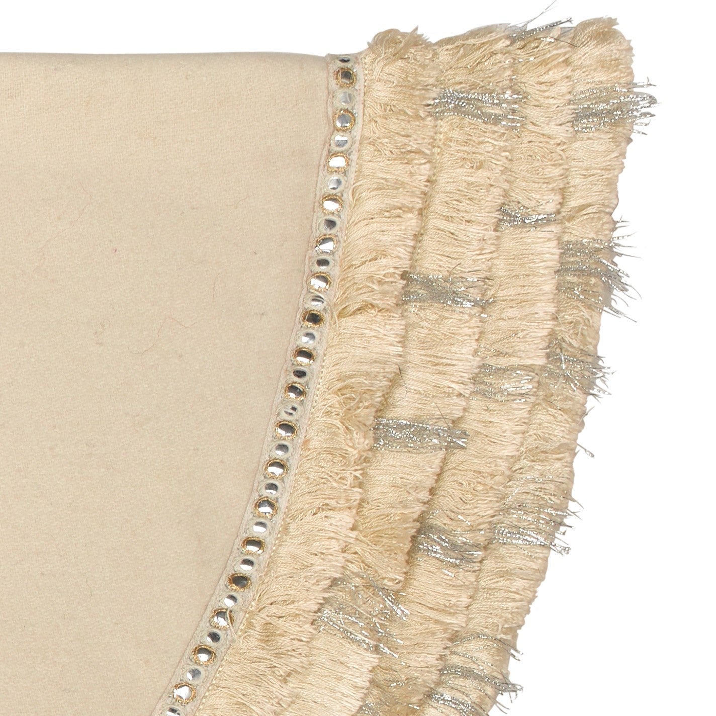 Handmade Cream Fringe Border Christmas Tree Skirt Wool 60"