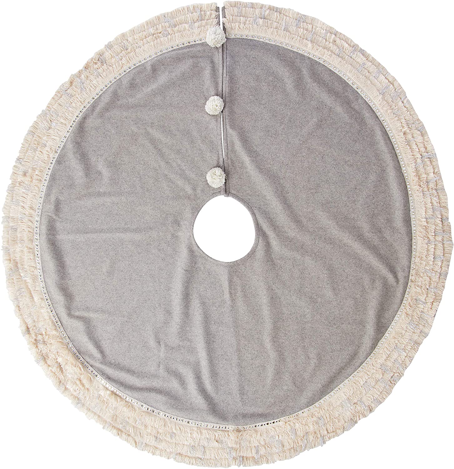 Handmade Gray Fringe Border Wool Christmas Tree Skirt 60"