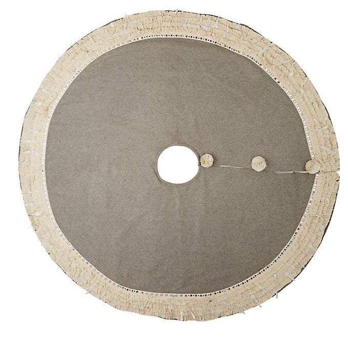 Handmade Gray Fringe Border Wool Christmas Tree Skirt 60"