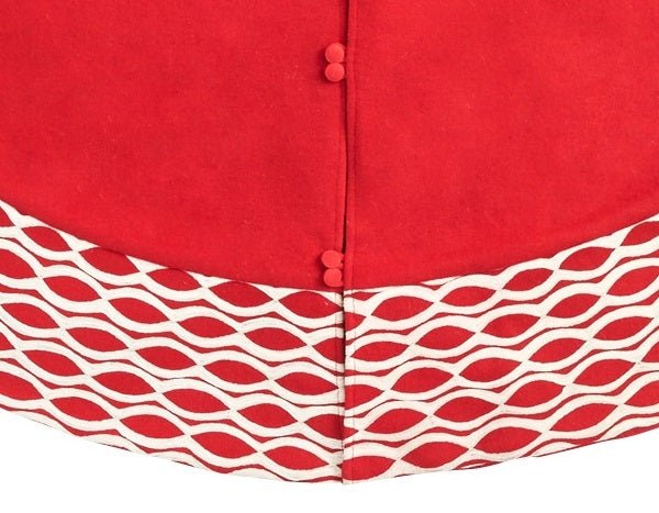 Handmade Red Oval Border Christmas Tree Skirt Wool 60"