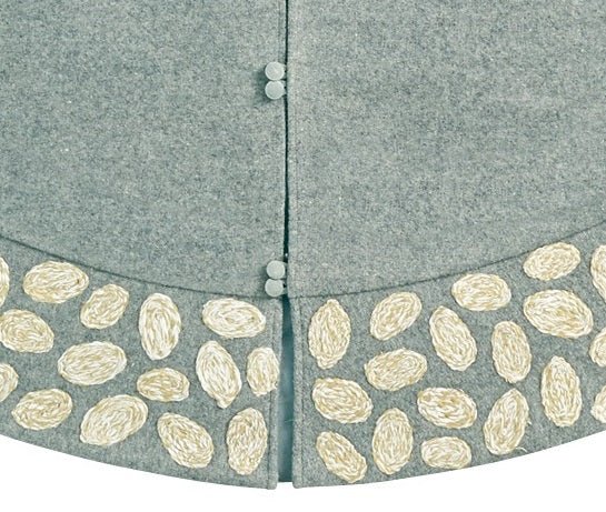 Handmade Christmas Tree Skirt Wool - Pebble Border Gray- 60"
